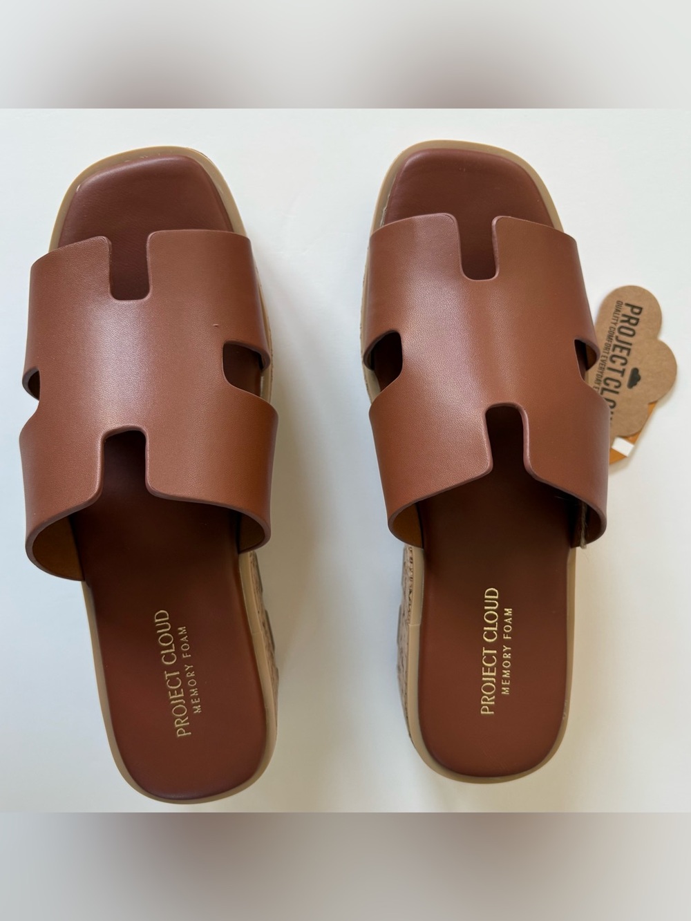 Project Cloud Genuine Leather Tan Platform Sandals with Memory Foam 6.5-NIB